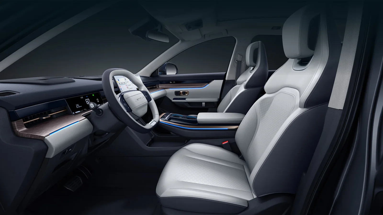 Left-hand-drive Jetour Dashing reference cabin with light front seats and dashboard